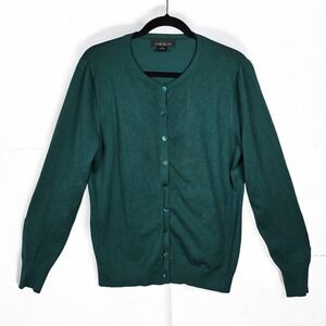 August Silk Cardigan Sweater Women‎ XL Emerald Green Button Front Quiet Luxury